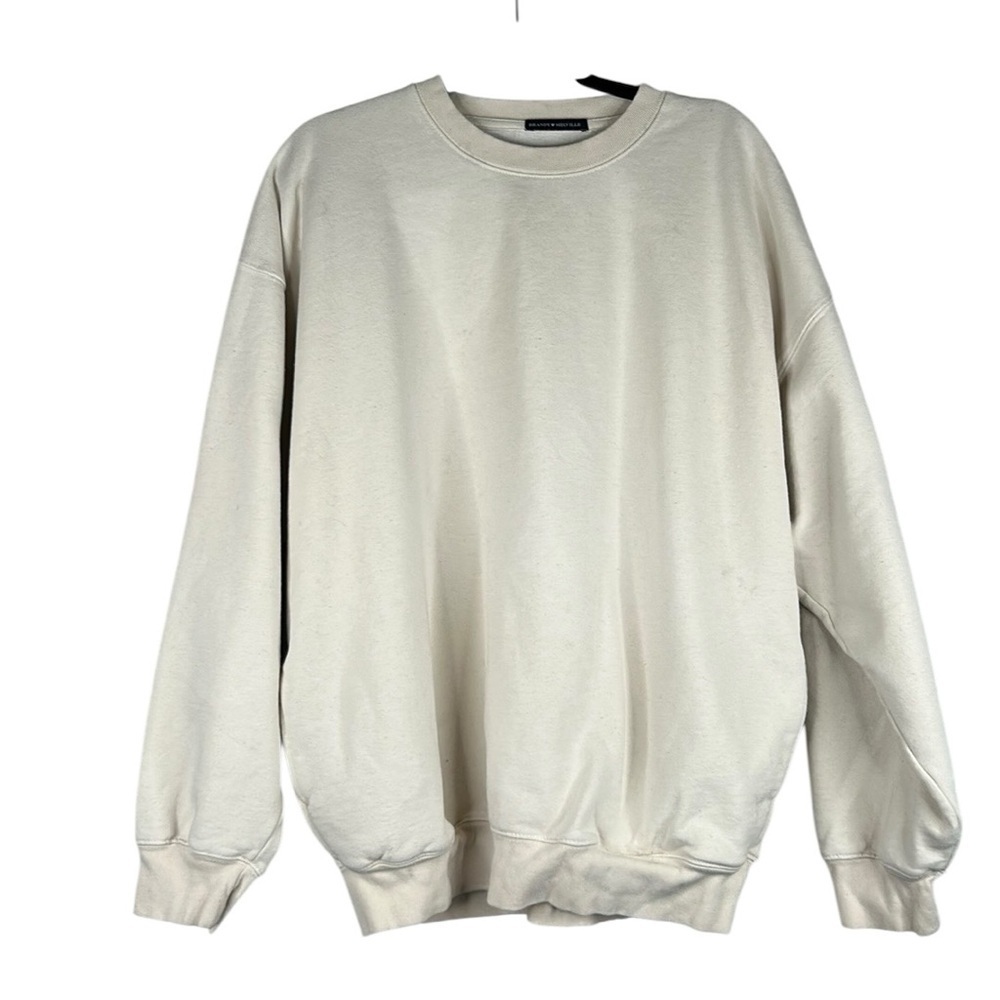 Brandy Melville Cream Cotton Crewneck Long Sleeve Sweatshirt with Pockets XXL